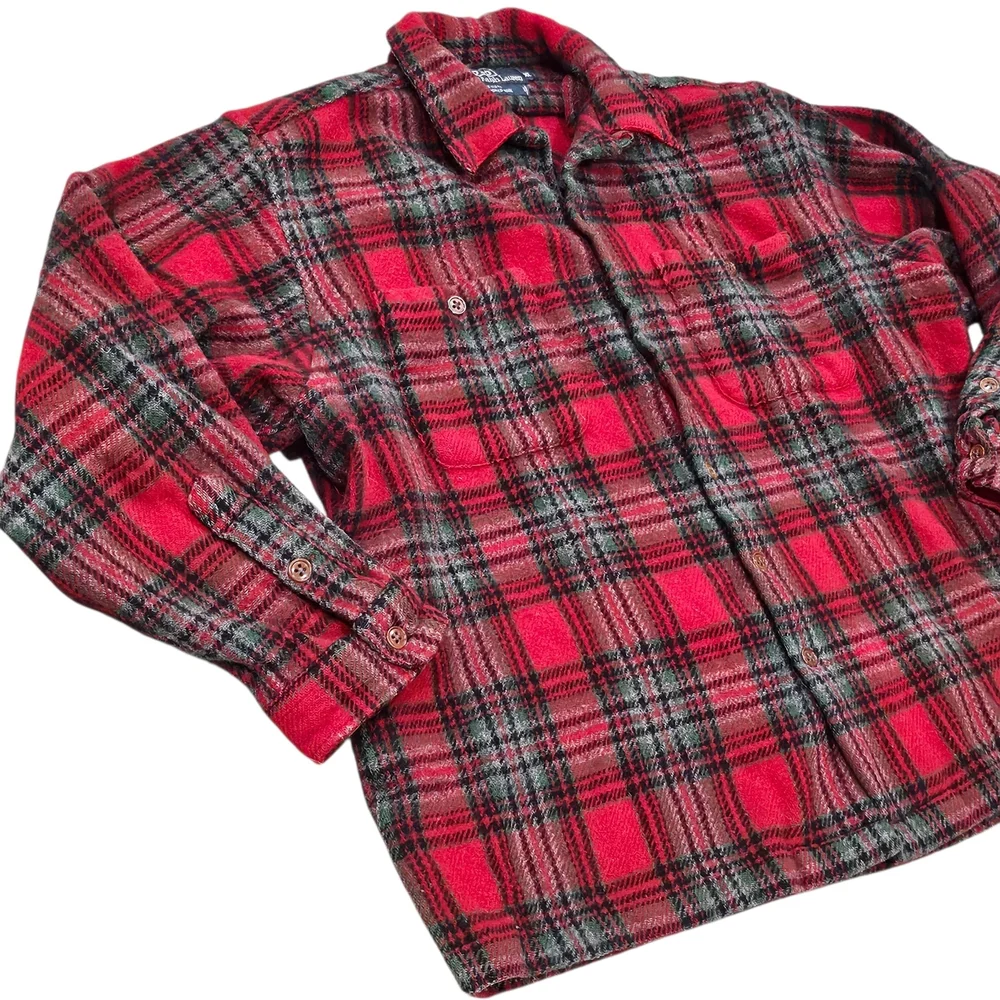 VTG Polo Ralph Lauren 100% Wool Plaid Flannel‎ Shirt Jacket L XL USA